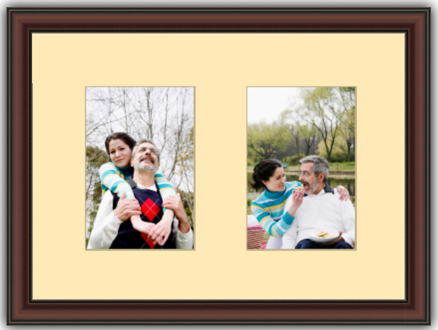 Framed collage with two vertical 4x6 openings displaying personal photographs